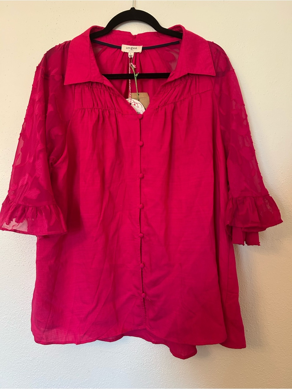 Umgee Fuchsia Button-Front Womens Blouse - Large